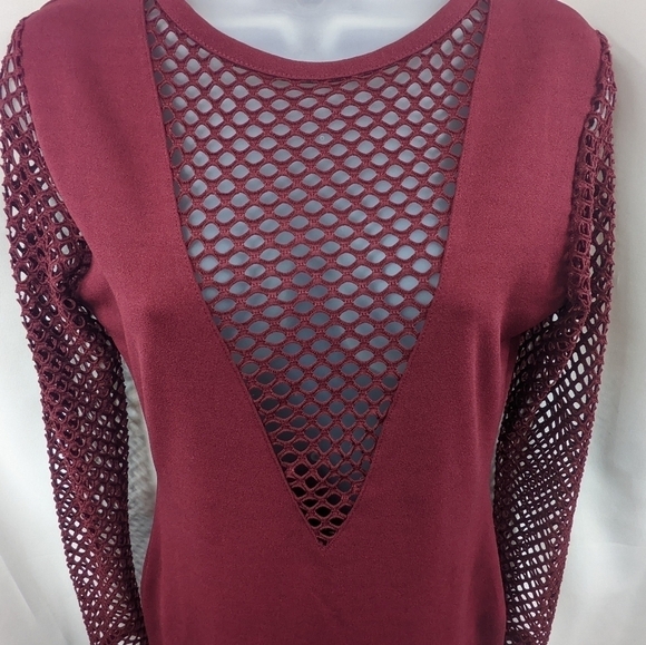 Boohoo Lottie Long Sleeve Fishnet V Neck Midi Dress Sz 8 - Picture 4 of 9